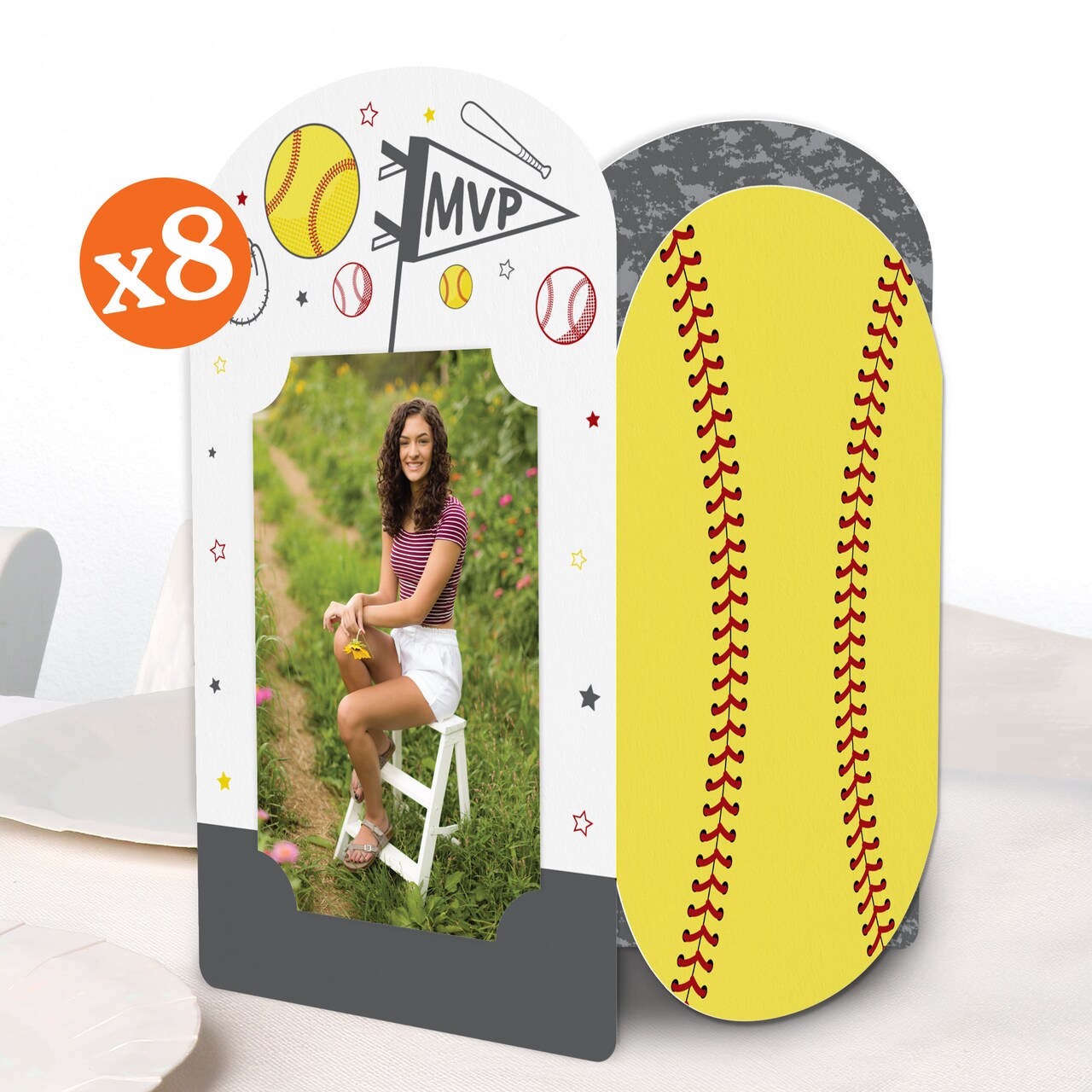 Big Dot of Happiness Fastpitch Softball Photo Holder Centerpieces, 4x6 Picture Display Box, Sports Table Decoration for Kids Birthday Decor, 8 Count